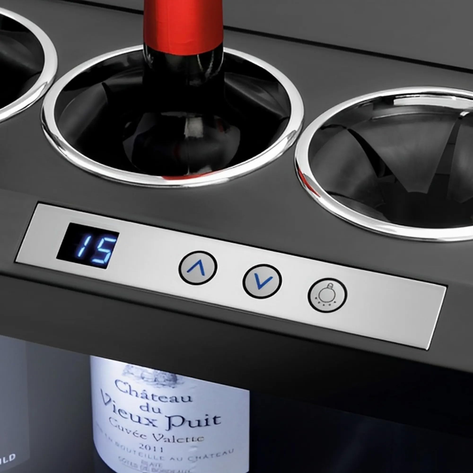 MBH - Enfriador de 4 botellas de vino eléctrico profesional de 5 °C a 18 °C con luz LED para hostelería. Cava de vino, vinoteca, frigorífico expositor sobre mostrador para 4 botellas de vino.