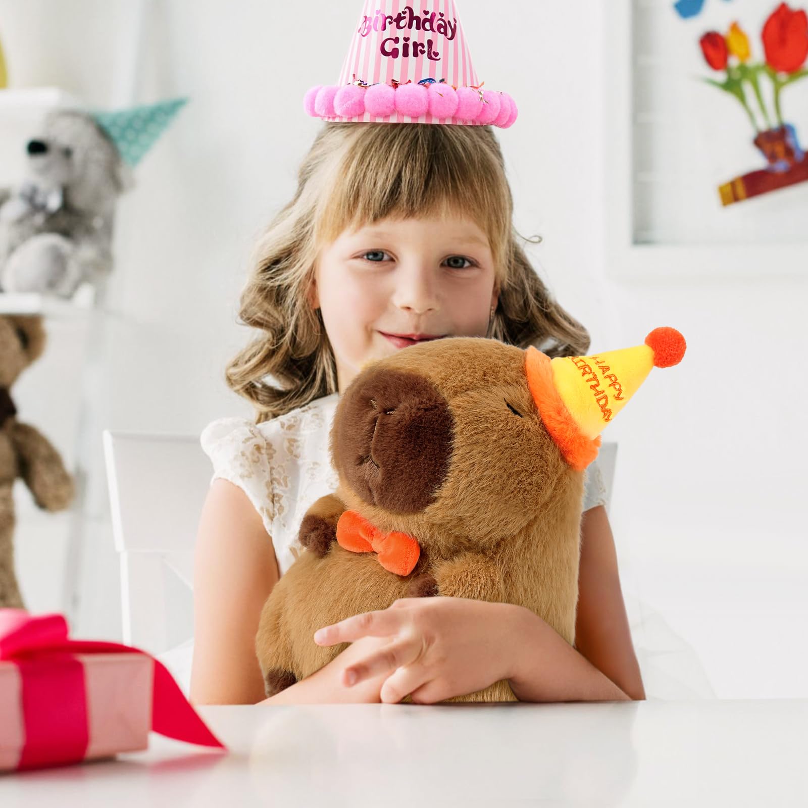 Ditucu Cute Capybara Plush with Hamburger Backpack Soft Capibara Stuffed Animal Plushies Toys Hugging Gifts for Kids Brown 9 inch: Birthday Capybara 9 inch