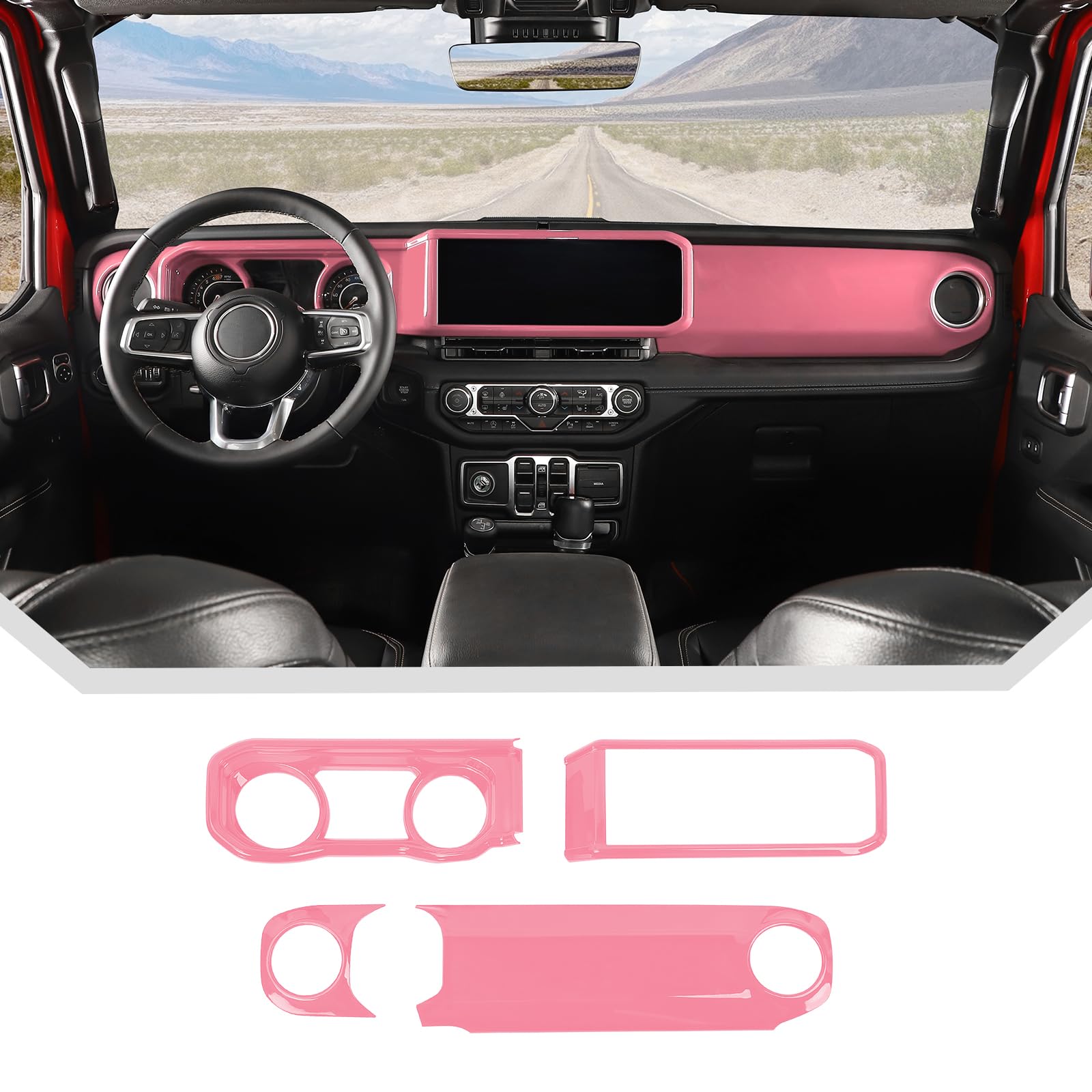 JeCar Pink Interior Dash Panel Trim Kit Overlay for 2024+ Jeep Wrangler JL Gladiator JT Interior Accessories (4pcs)