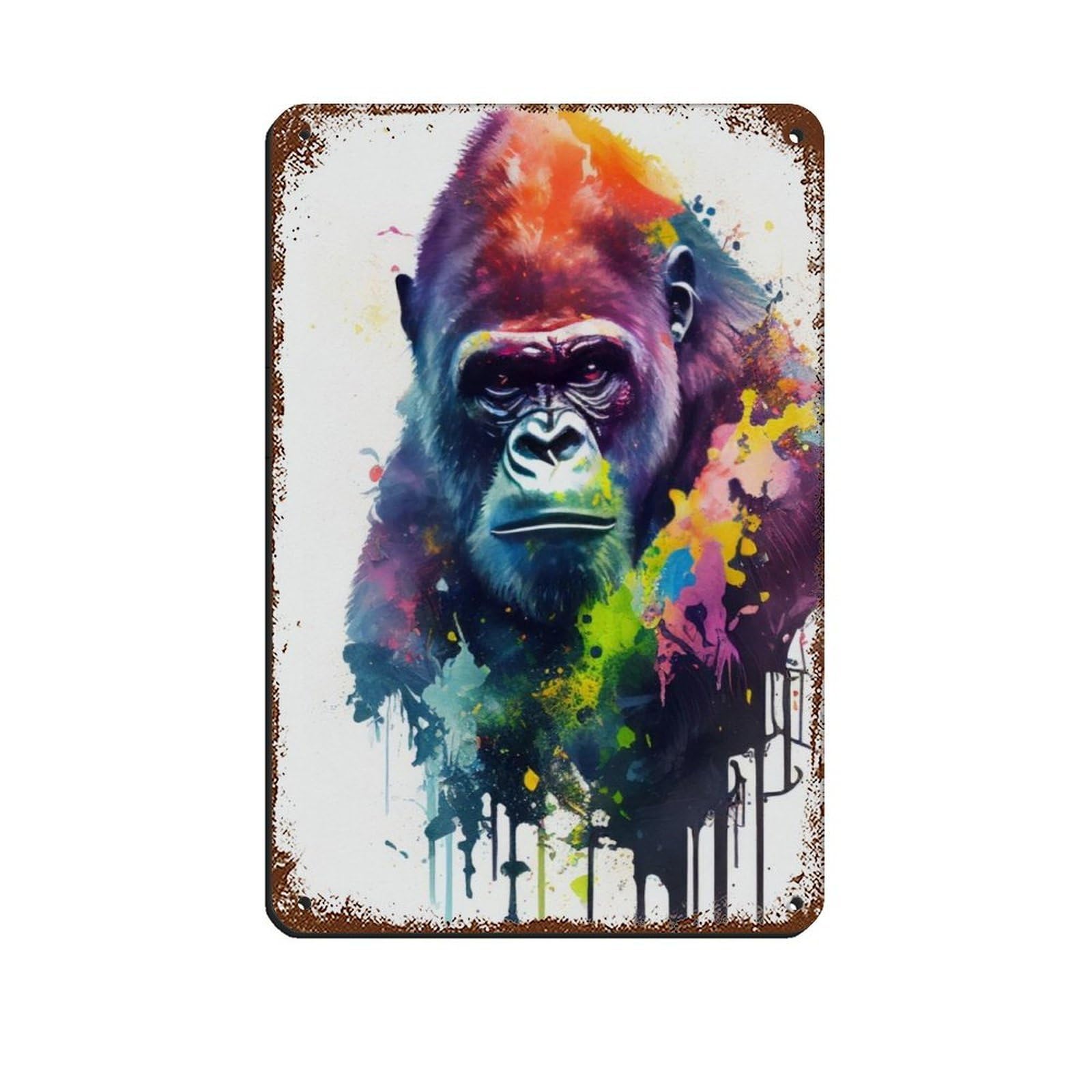 Watercolour Gorilla Portrait Poster Tin Sign Vintage Metal Pub Club Cafe Bar Home Wall Art Decoration Poster Retro 8x12inch(20x30cm)