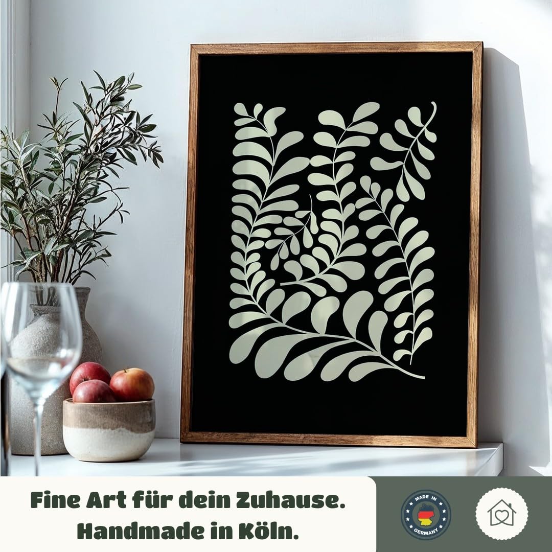 MJ-GRAPHICS® Poster Blätter Kunstdruck minimalistisch Wandbild Beige Wohnzimmer Deko modernes Design Pflanzen Wohndeko inspirierende Wanddeko elegantes Flair A2 mit schwarzem Rahmen