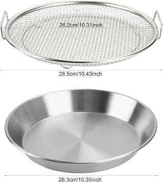 Oil Filter Tray, Stainless Steel Mesh Drain Basket Colanders Air Fryer Accessories for Fried Food Draining Rack Barbecue Grill Tray Net Draining Pan Strainer for Vegetable Dessert (10.2 Inch)