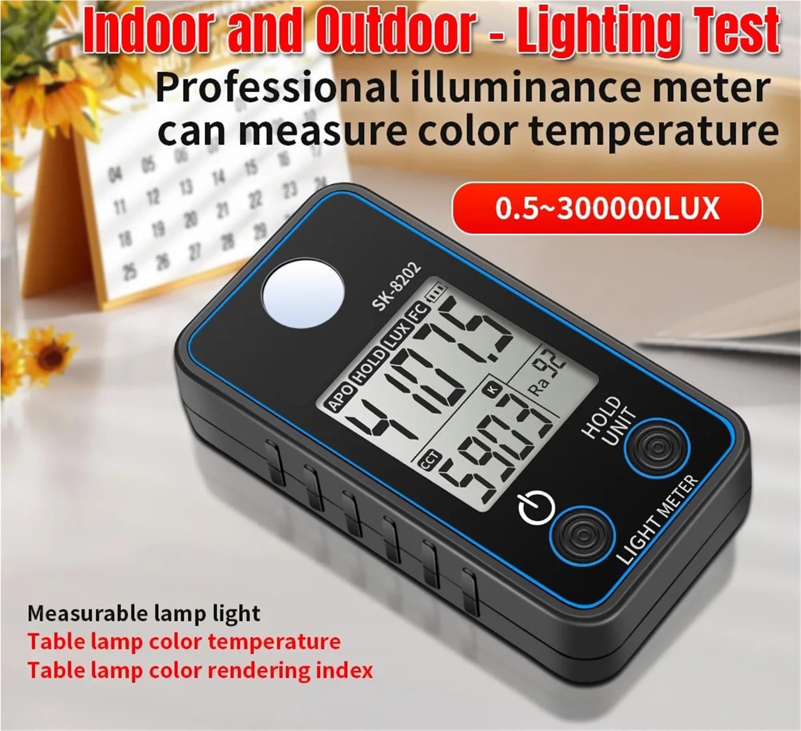 Misuratore di luce digitale, Luxmetro Digitale, Misuratore Di Luce, FC, Illuminamento, Luminosità Da 0,5 A 300.000 Lux, Fotometro Luxometro per piante da giardino e da interno, fotografia(8202)