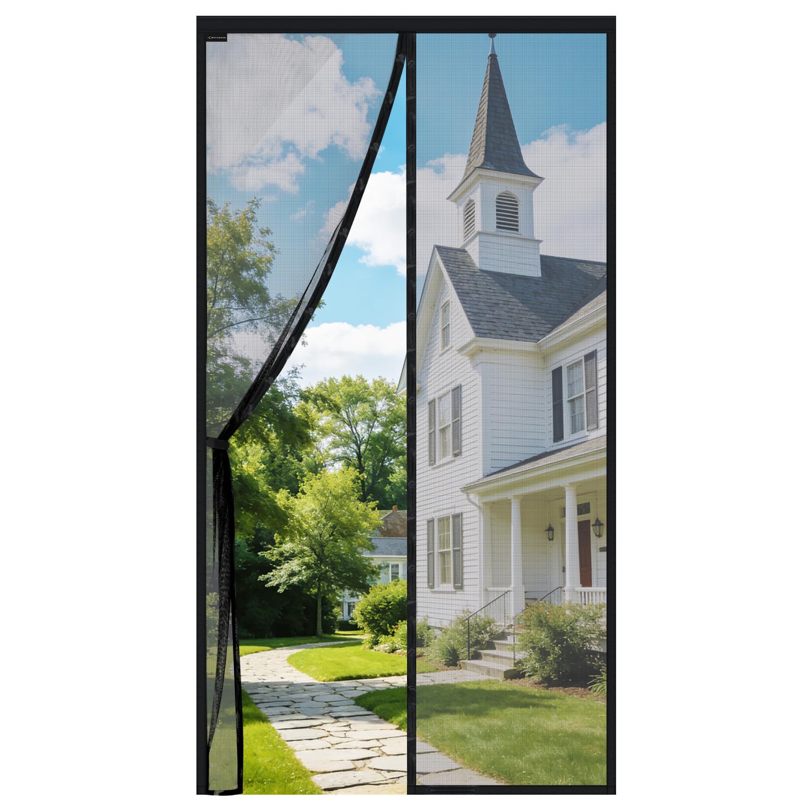 MYCARBON Fly Screen Door Keep Insects Out Mosquito Door Screen (Black/Squares, 100 * 230cm)