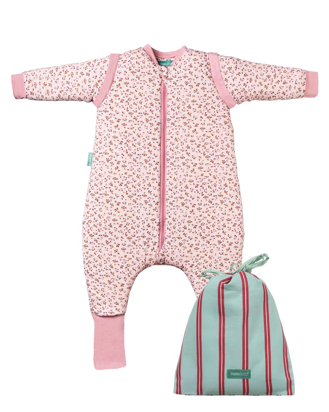 molis&co. Baby-Schlafsack mit Füßen, abnehmbare Ärmel und Socken. 2.5 TOG. Ideal für die Übergangszeit und den Winter. 100% Baumwolle (Oeko-TEX 100). (Misty Rose, 90 cm (3 Jahre))