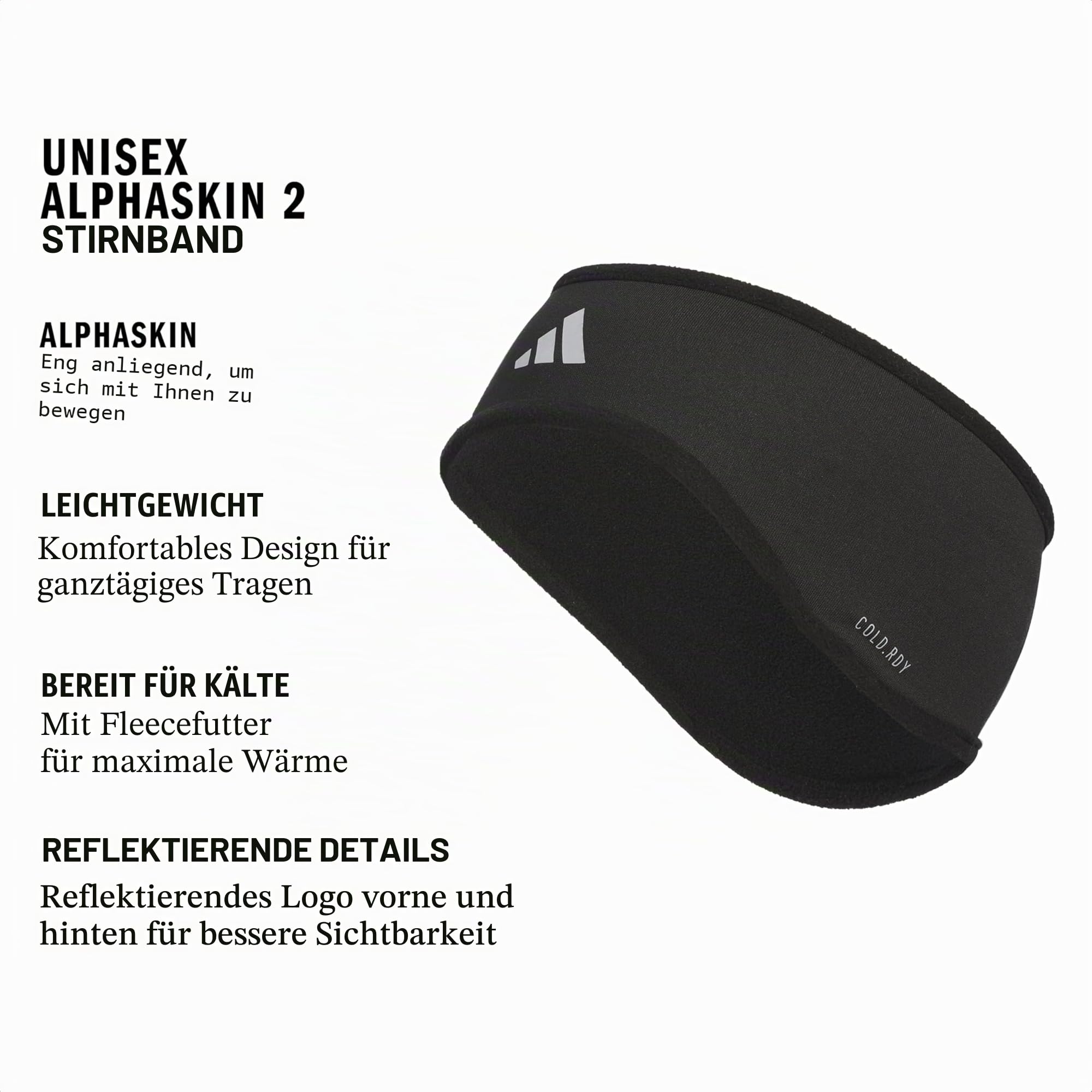 adidas Alphaskin Stirnband, Unisex, Erwachsene, Schwarz/Silber, reflektierend, F23, 1 Stück (1 Stück)