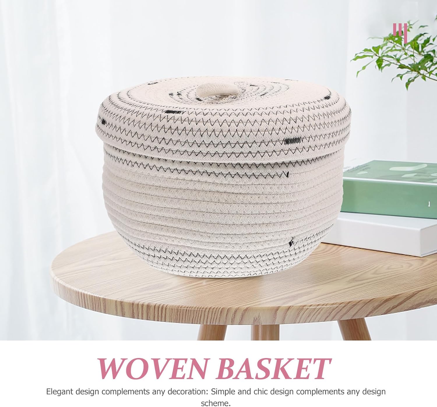 MAGICLULU Woven Cotton Rope Basket with Lid, Small Decorative Storage Bin and Household Items, Covered Organizer Basket for Living Room and Bedroom