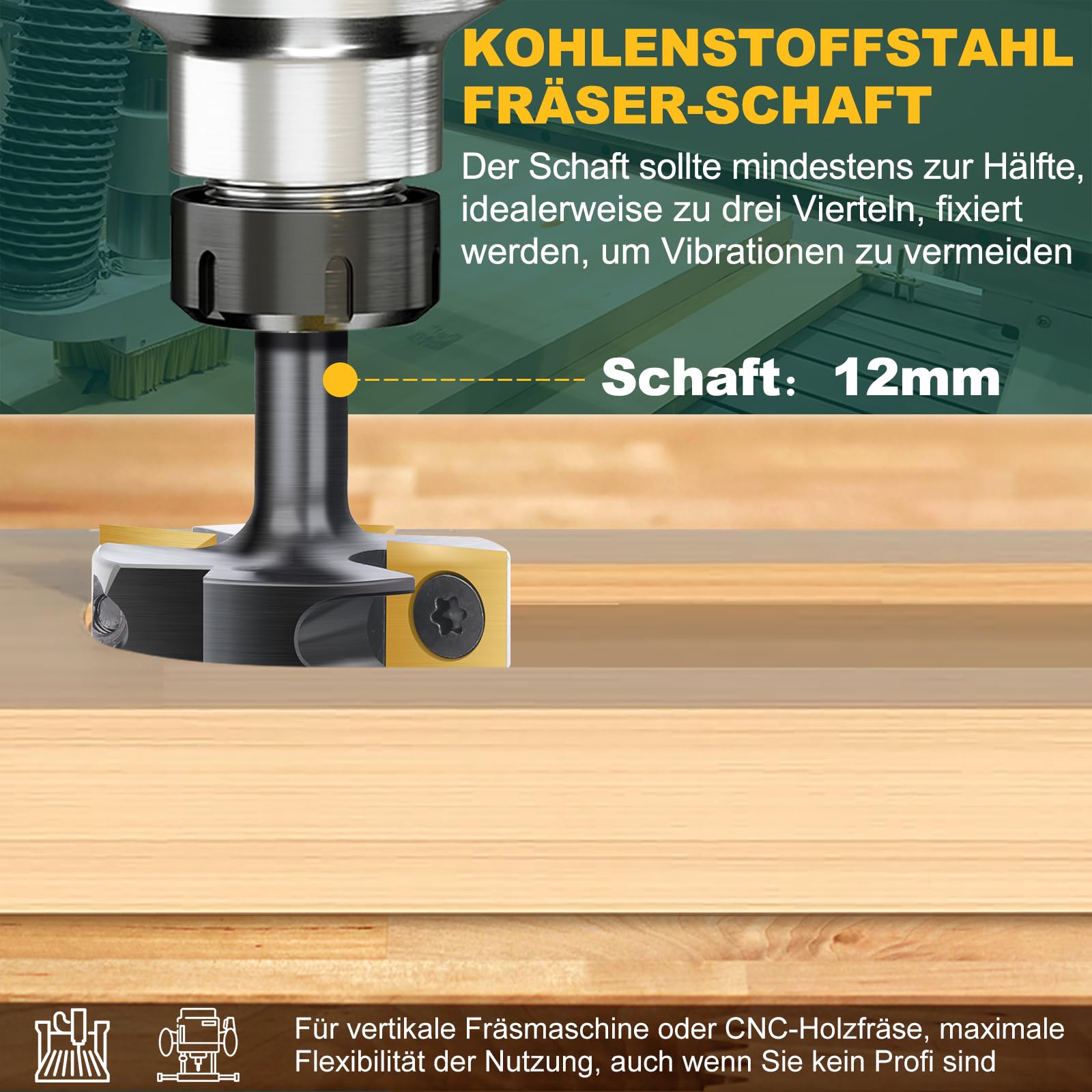 Frez czołowy 12 mm, średnica trzpienia 45 mm, frez do strugania drewna, frez do spłaszczania z twardego metalu TiN-besch, 12 x 12 x 2,2 mm, CNC frez czołowy do frezarek powierzchniowych