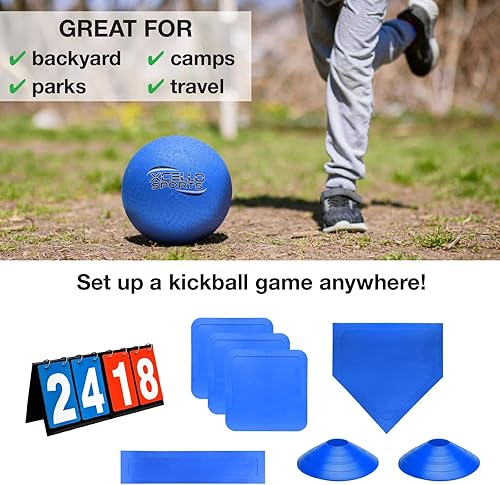 Miniatura 4 de Juego de kickball - Bola de juegos de 10 pulgadas, bases abatibles, discos de marcador de falta, bomba de 12 pulgadas y marcador