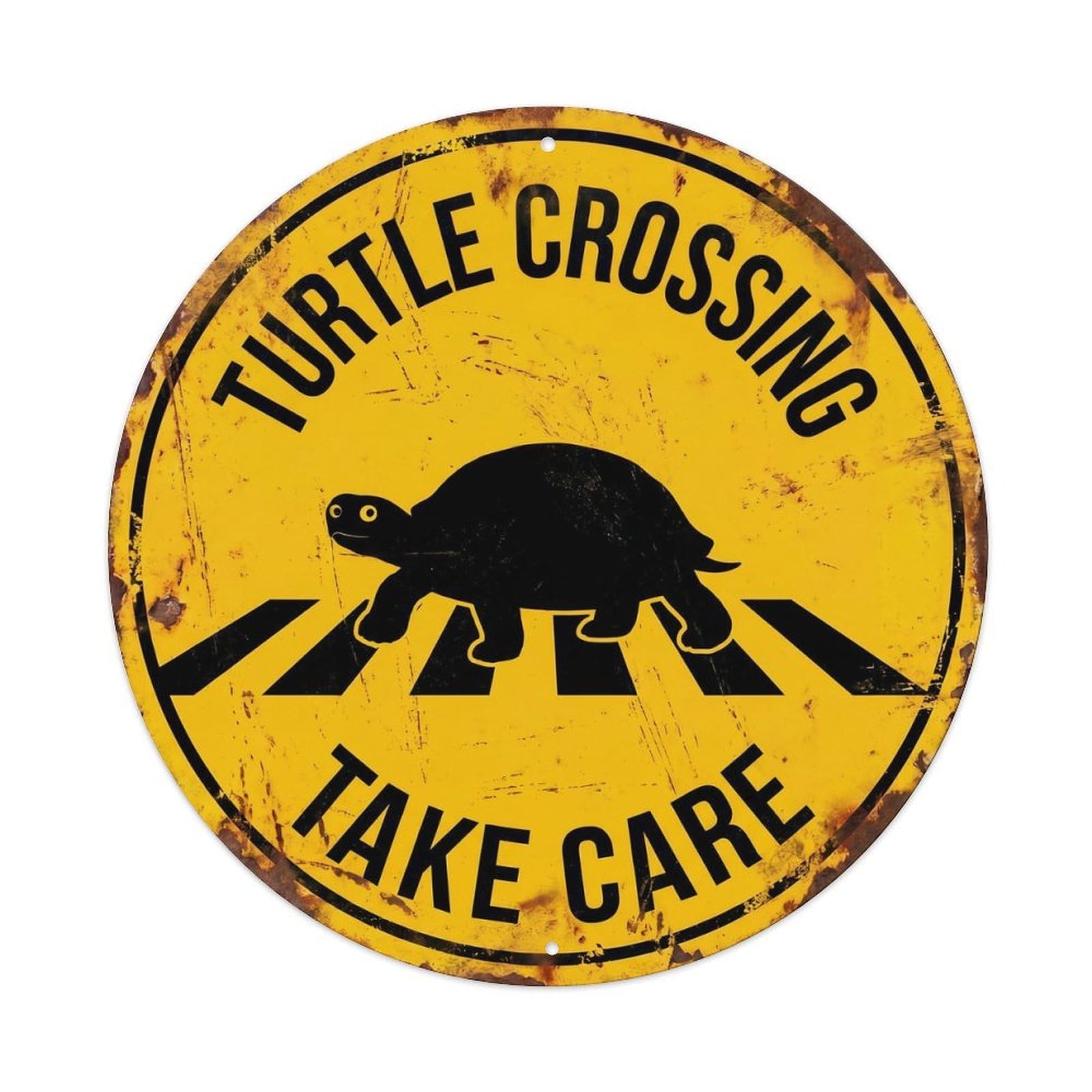 Metal Tin Sign Turtle Crossing Take Care Distressed
