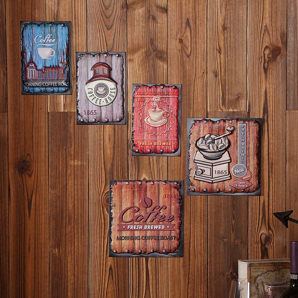 3D Fresh Brewed Coffee Wall Signs Paintings Set, Cafe/Restaurant Wall Decor