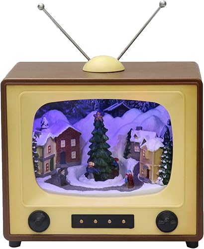 Miniatura 8 de Moments in Time Decoración de mesa iluminada pintada a mano con luces LED, árbol en movimiento, 8 canciones clásicas, funciona con pilas