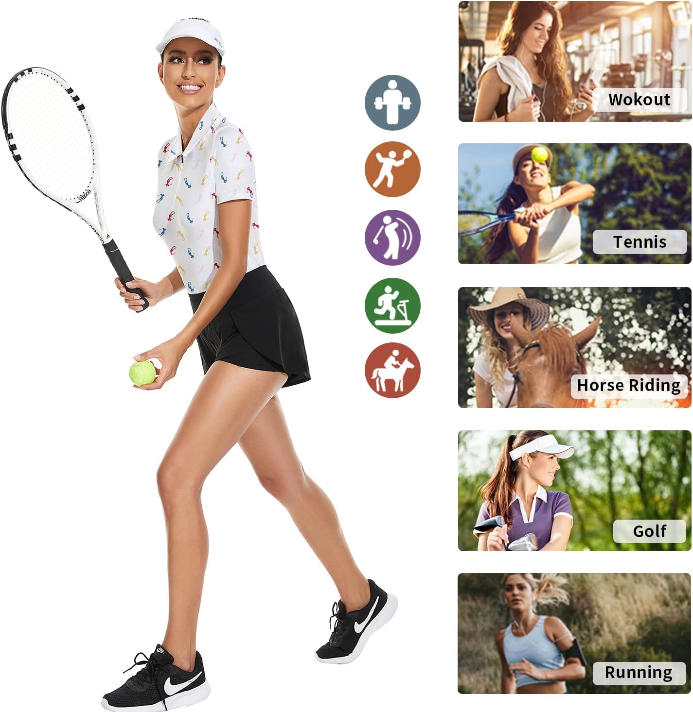 Women's Golf Shirt Short Sleeve Tennis Shirt Quarter Zip Golf Pullover Golf Polo Shirts Argyle Tops - Image 4