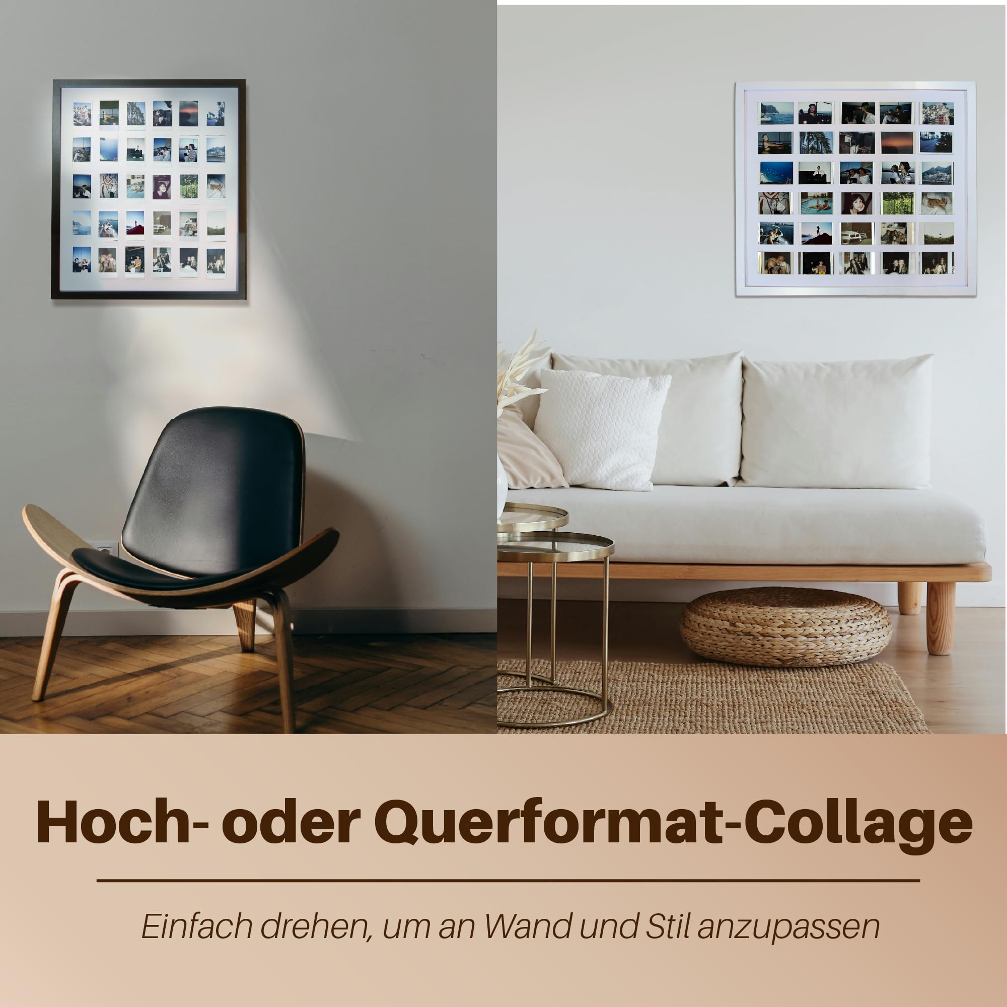 Tapeera Bilderrahmen Collage Wanddeko für Fujifilm Instax Mini, Fotocollage Mehrfach-Bilderrahmen für 2x3 Zoll Fotos (Schwarz, 30 Öffnungen)