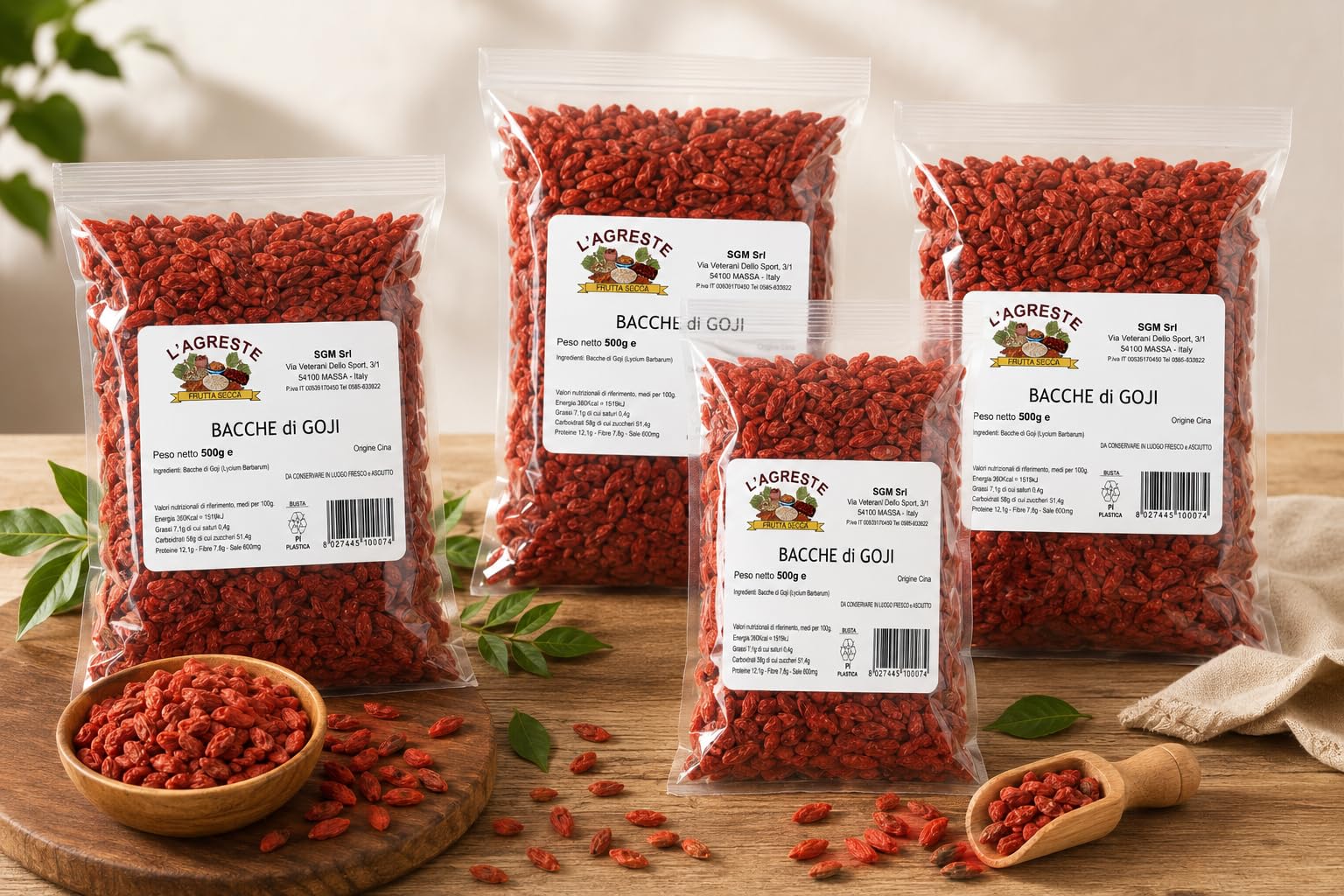 L'AGRESTE - BACCHE DI GOJI NATURALI 2 KG (4 X 500G) – SCORTA RISPARMIO – FRUTTA ESSICCATA RICCA DI FIBRE E PROTEINE – SENZA ZUCCHERI AGGIUNTI – IDEALI PER COLAZIONE, YOGURT, CEREALI E SNACK –