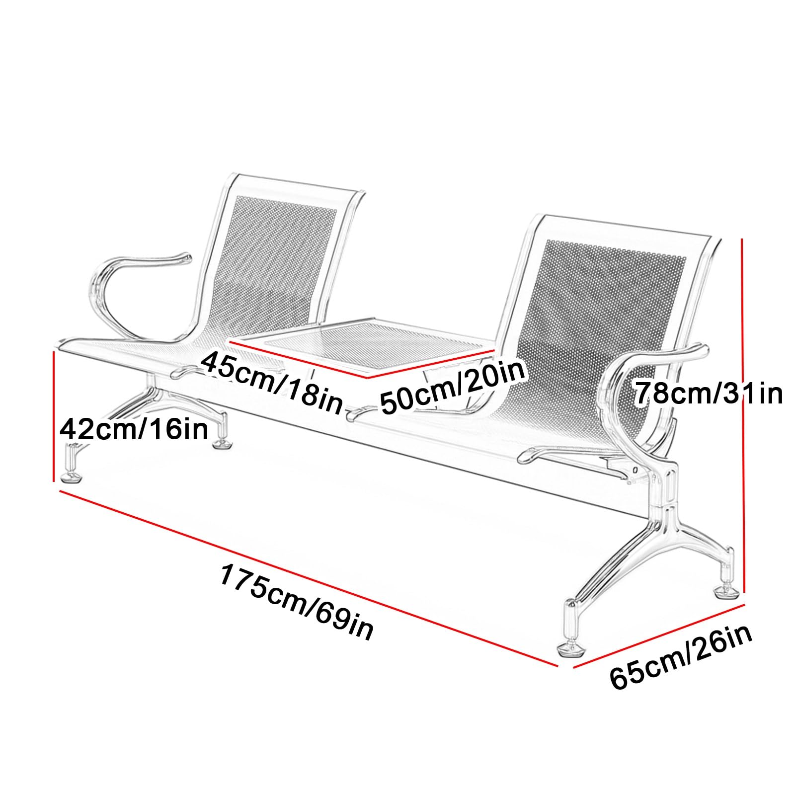 Sillas para sala de espera de piel sintética negra con mesa de café, banco de oficina de 2 asientos, cómodo asiento de invitados con brazos para oficina, gimnasio, recepción de aeropuerto, diseño