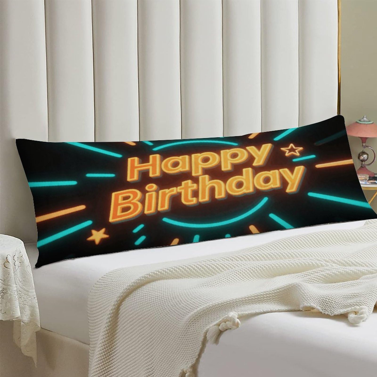 Body Pillow Cover 20x54 Long Pillow Case with Invisible Zipper Breathable Microfiber Happy Birthday Pillowcase Soft Cozy Protector for Bedroom Couch Sofa Bed Home Decor All Seasons