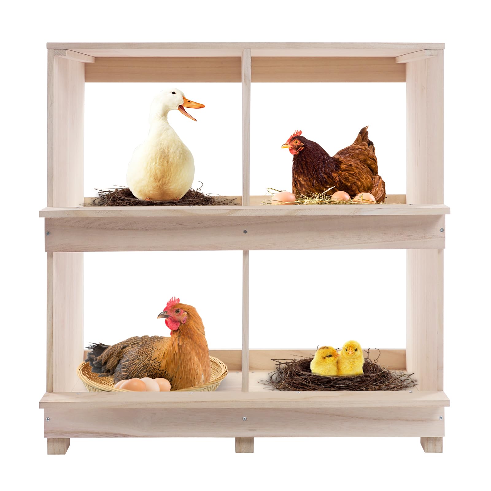 Jaula nido para gallinas, 4 compartimentos, madera, 64,5 x 36 x 66 cm, nido para pollos, codornices, patos, palomas