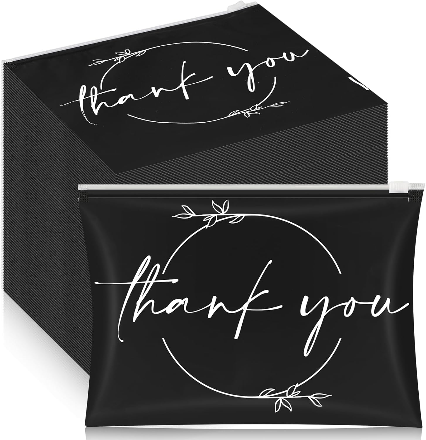 Ireer 100 Pcs Thank You Gift Makeup Bags EVA Clear Cosmetic Bag with Zipper Mini Makeup Thank You Toiletry Cosmetics Bulk Gifts for Women Birthday Daughter Sister(Black)