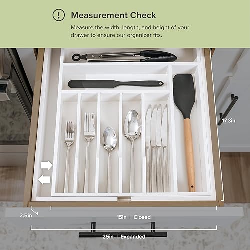 Miniatura 7 de KitchenEdge Organizador de cubiertos, cubiertos y utensilios de alta calidad para cajones de cocina, expandible de 15 a 25 pulgadas de ancho, 10
