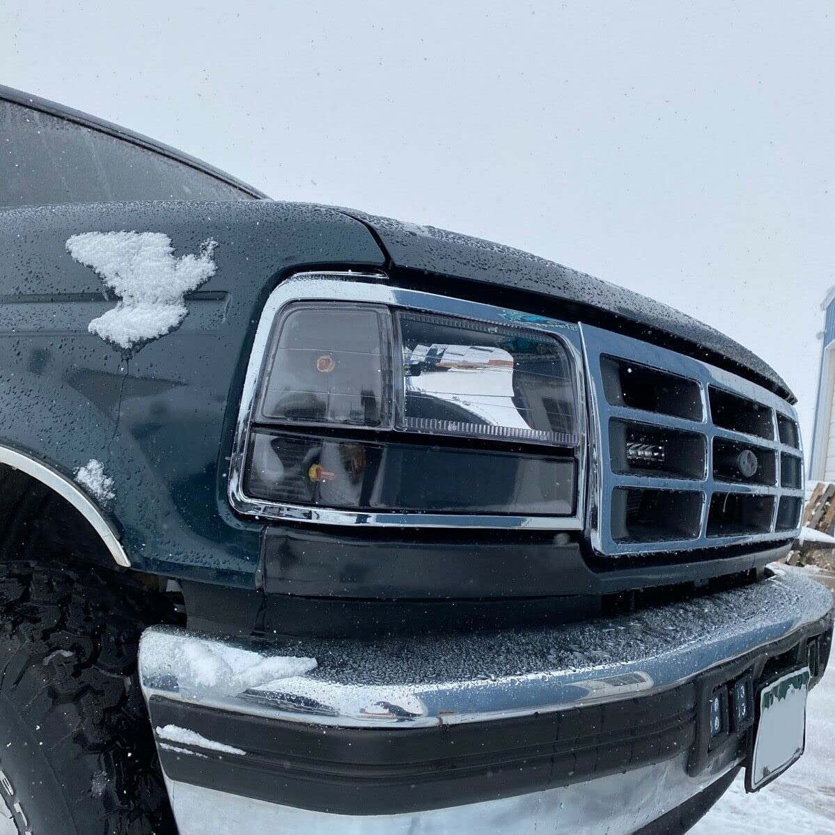 ECOTRIC Headlights Trim Bezel Pairs Compatible with 1992-1997 F250 F350 Truck & 1992-1996 Bronco F150 Pickup Truck Headlamp Doors Chrome Replacement for Part Number FO2512130 FO2513131 F2TZ13064D