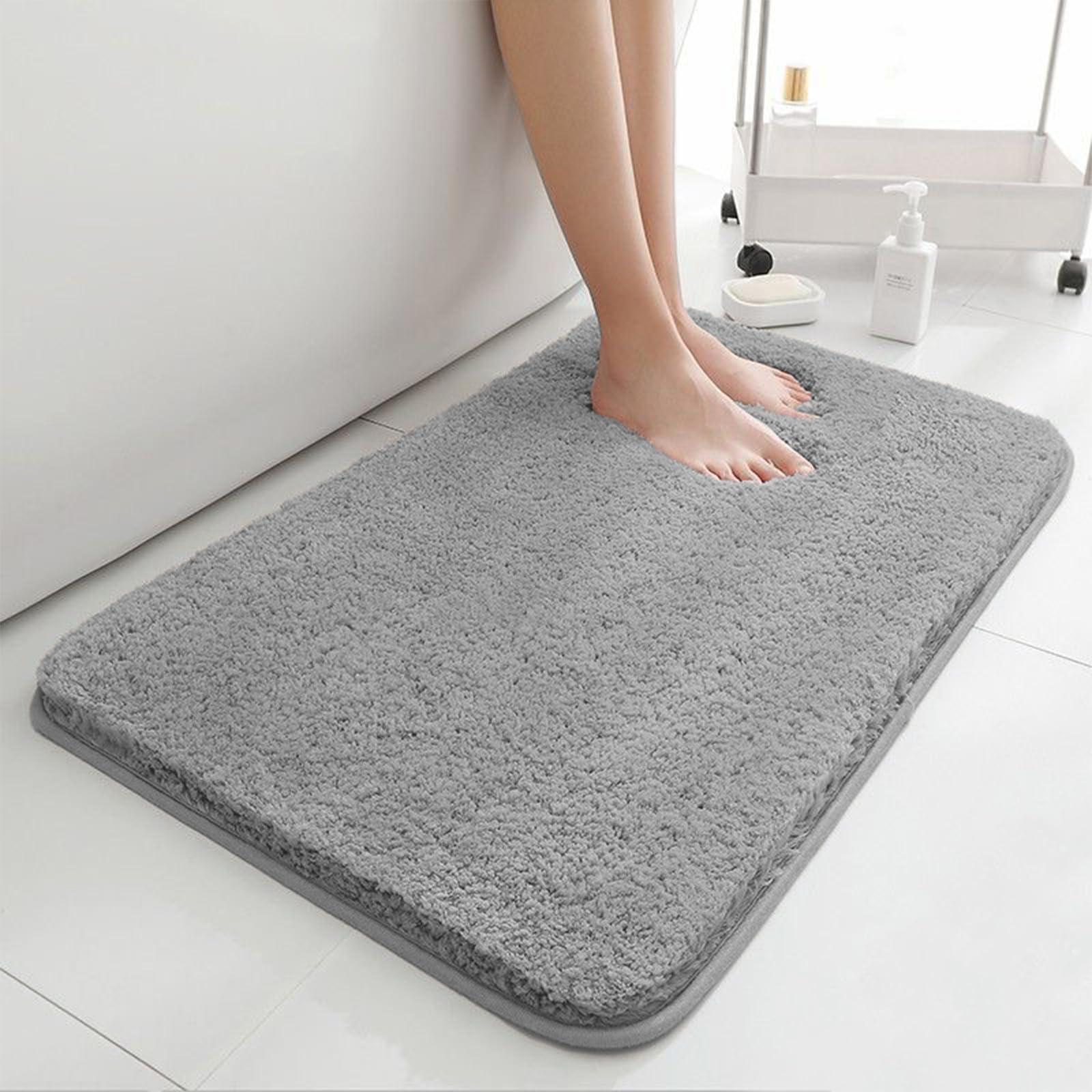 Alfombra de Baño de 40 cm x 60 cm, Antideslizante, Suave y Absorbente de Agua, Microfibra, Gris Oscuro
