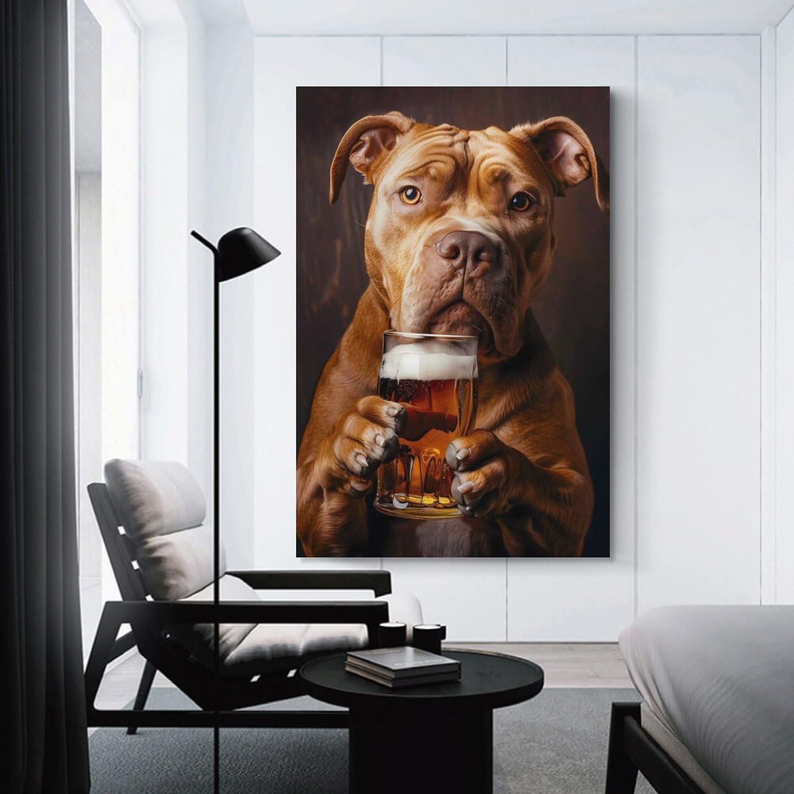 Junmoney Pitbull Beer Home Decor Wall Art 20x30inch(50x75cm), for Living Room, Bedroom Or Home Office, Decorative Present for New Homes