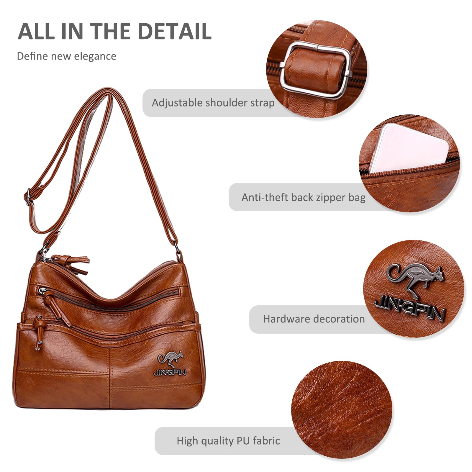 NICOLE & DORIS Borsetta Donna Media Borse a Tracolla con Scomparti Capienti Multiple Borsa a Spalla in Pelle PU Leggera con Tracolla Regolabile per Scuola, Viaggi, Lavoro, uso Quotidiano