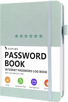 Password Book with Alphabetical Tabs Hardcover Internet Address & Password Organizer Password Keeper Notebook for Computer & Website 5.2 x 7.6" Log-in Password Journal w/ Thick Paper Mint Green