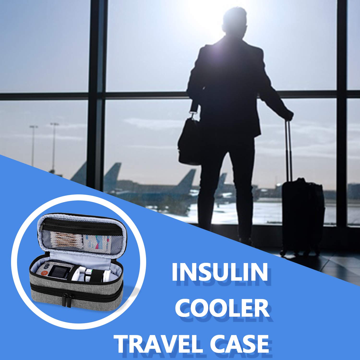 Yarwo Borsa Termica per Insulina, Medicinali Doppio Strato, Borsa Termica per la Penne Insulina, Diabete siringhe, l'insulina Con 2 Impacchi di Ghiaccio, Grigio