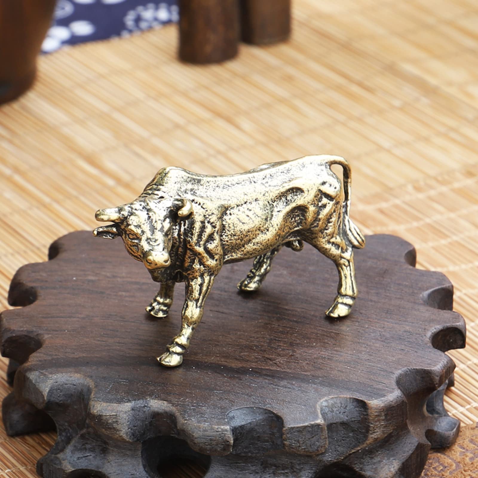 NGDFGR Solid Brass Zodiac Ox Miniature Figurines,Animal Bull Calf Statue Crafts Collection Desktop Small Ornament Home Sand Table Decor Accessories Study Paperweight