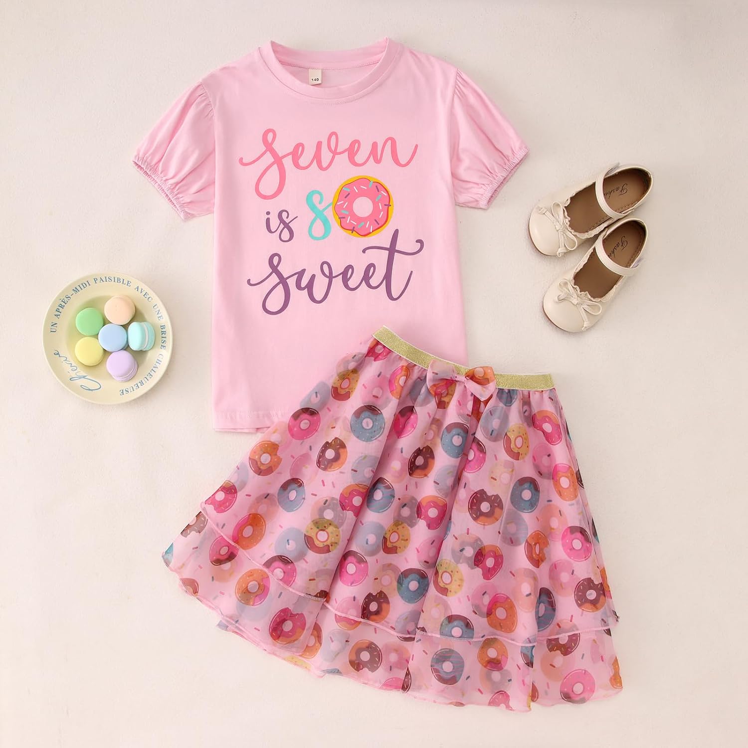 KEKEMI Toddler Girl Birthday Outfits Sweet One Birthday Donuts Print Shirt B-Day Tutu Skirt Set Cake Smash Outfit 2Pcs 1-8Y