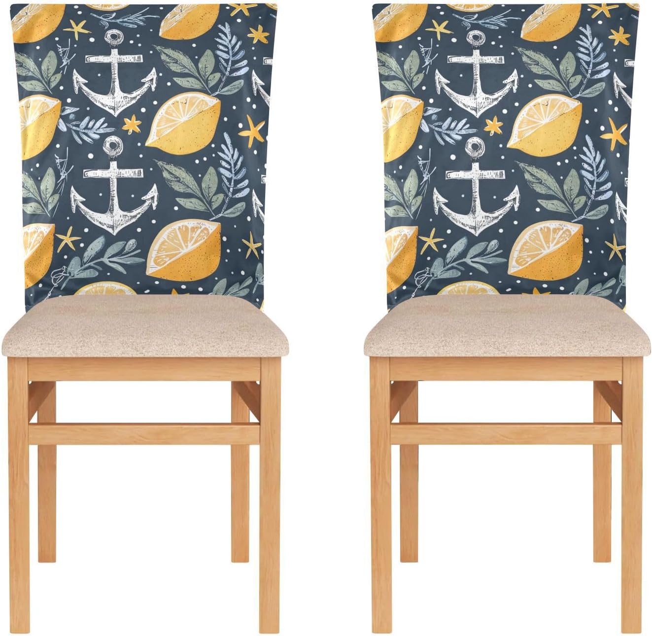ALAZA Anchor Lemons Stars Chair Back Cover Set of 6, Washable Reusable Removable Chair Slipcovers Decorative Chair Cover for Home Kitchen Wedding Party