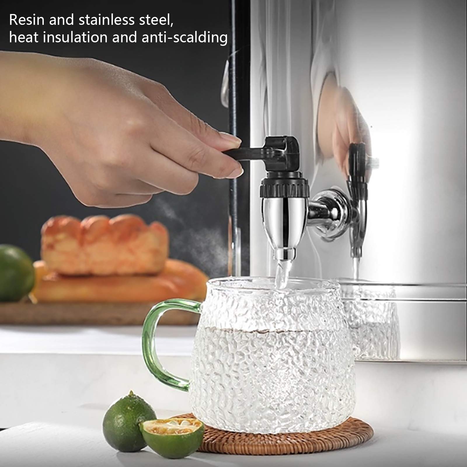 Termo de 40 litros con tapa, recipiente de acero inoxidable con grifo de drenaje, asas de transporte, cierre de tensión, caja térmica para catering, contenedor de transporte, plata, 39 x 38