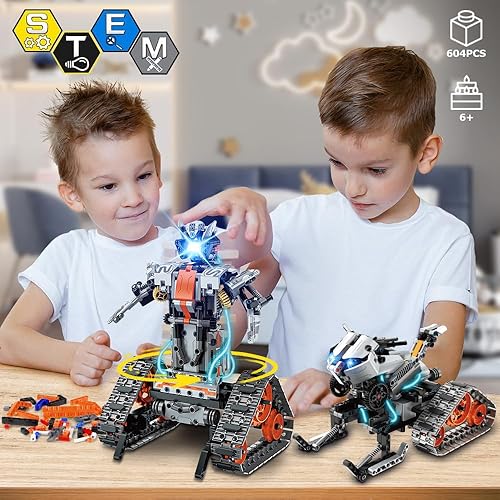 Miniatura 8 de HOGOKIDS Juego de construcción STEM 5 en 1 con luz LED  APP y kit de juguetes de construcción de coches con control remoto, robot a control remoto,