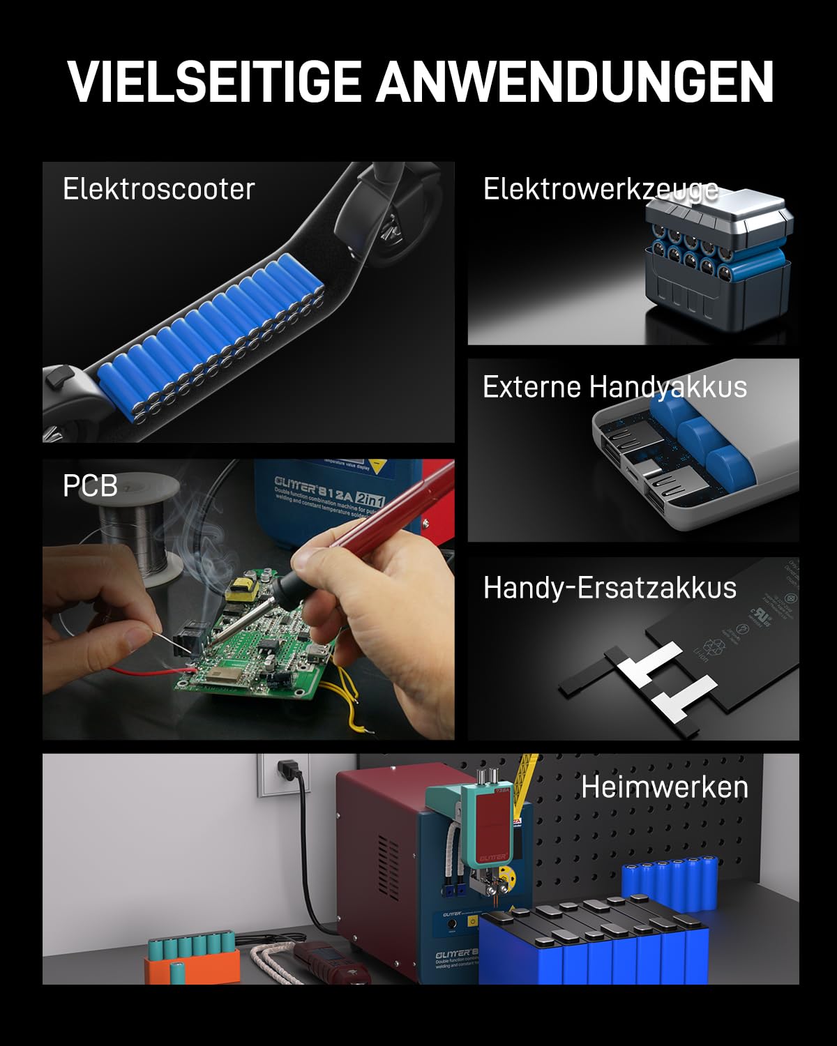 GLITTER 812A 2-in-1 Batterie-Punktschweißgerät und Lötstation, 14500W, 2500A, mit AT/MT-Modus, Schwenkarm und Fußpedal, für LiFePO4 LFP Lithium-Batterien