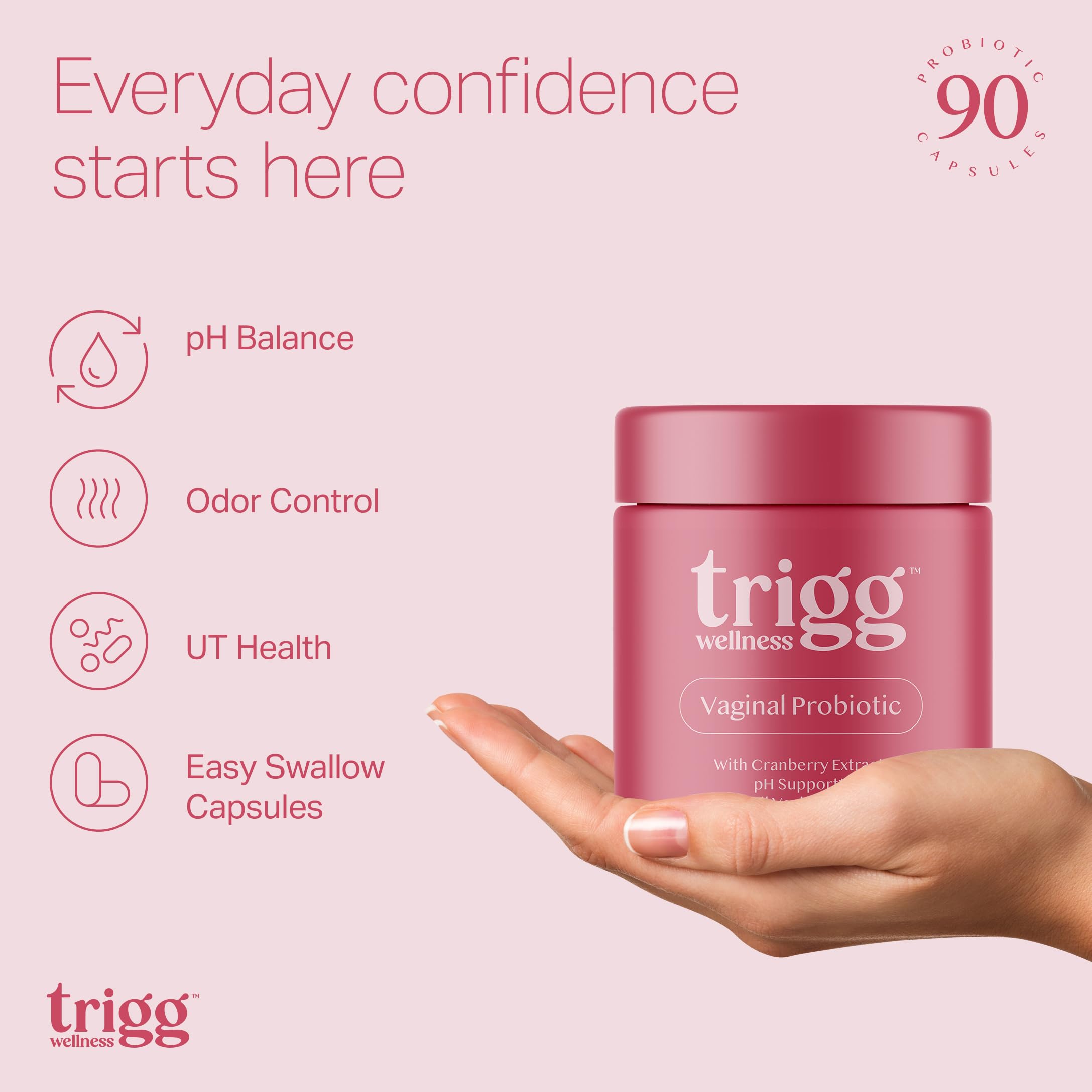Trigg Vaginal Probiotics for Women- pH Balance, Digestion, UT- Female Health Supplement with Cranberry- Prebiotic Blend, Lactobacillus- Promote Healthy Vaginal Odor & Flora- Feminine Probiotic- 90 Ct