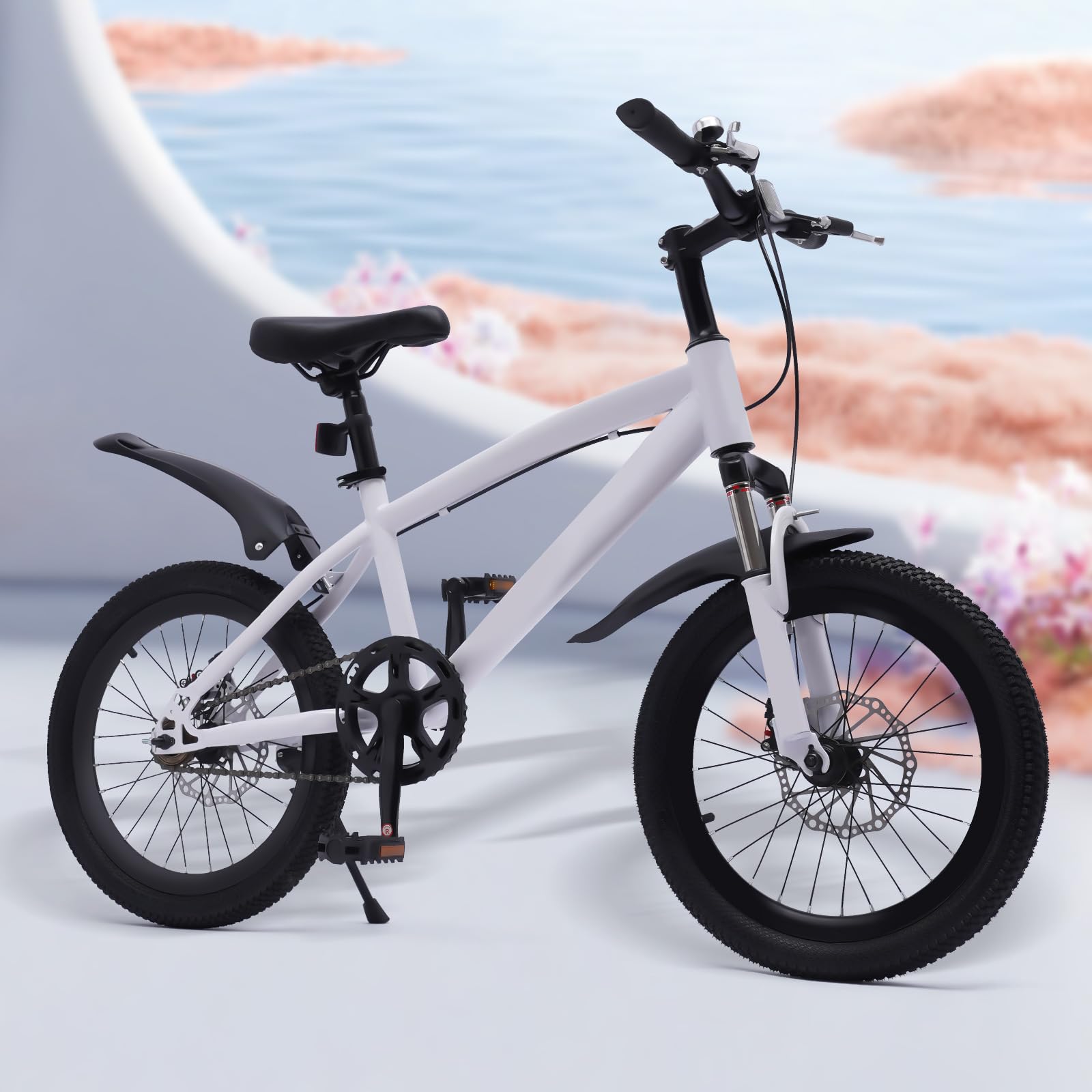Bicicleta infantil para niña de 18 pulgadas, bicicleta de montaña con linterna eléctrica y bomba de neumáticos, bicicleta de montaña para niñas y niños a partir de 5 años, bicicleta infantil