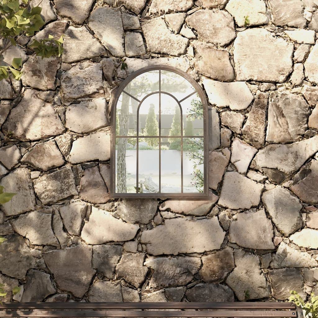 Espejo de jardín de color arena, 60 x 45 cm, hierro con marco oxidado, espejo de pared para exteriores, espejo decorativo para reflexión de luz y decoración de jardín, robusto y versátil