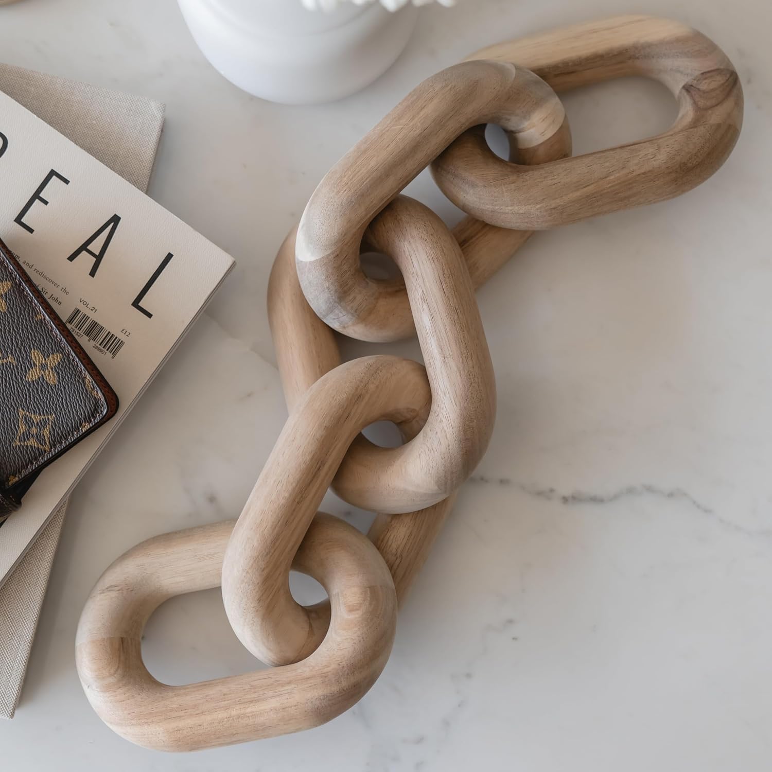 SHAHAZ CRAFTS Wooden Chain Link Sculpture | Handmade Solid Wood Decorative Chain for Table & Shelf Decor | Natural Finish Home & Office Accent (Modern Minimalist Design)-image-29