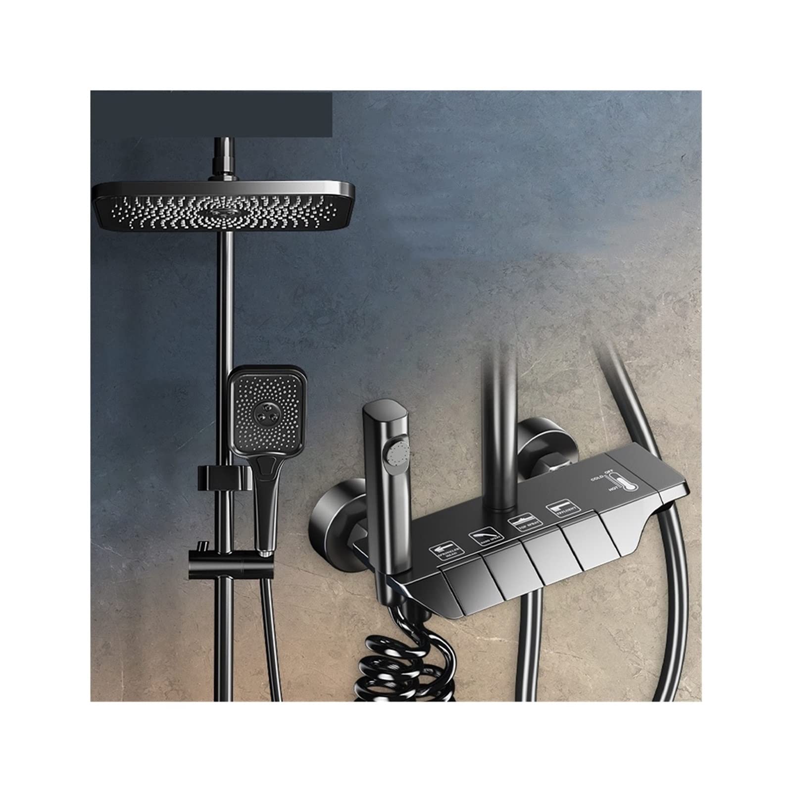 GLJTUO Shower system, Shower system Grey Digital Display Thermostatic Shower Faucet Set Brass Rainfall Bathtub Tap For Bathroom Mixer With Shelf Hydropower,1-Black(No Display)