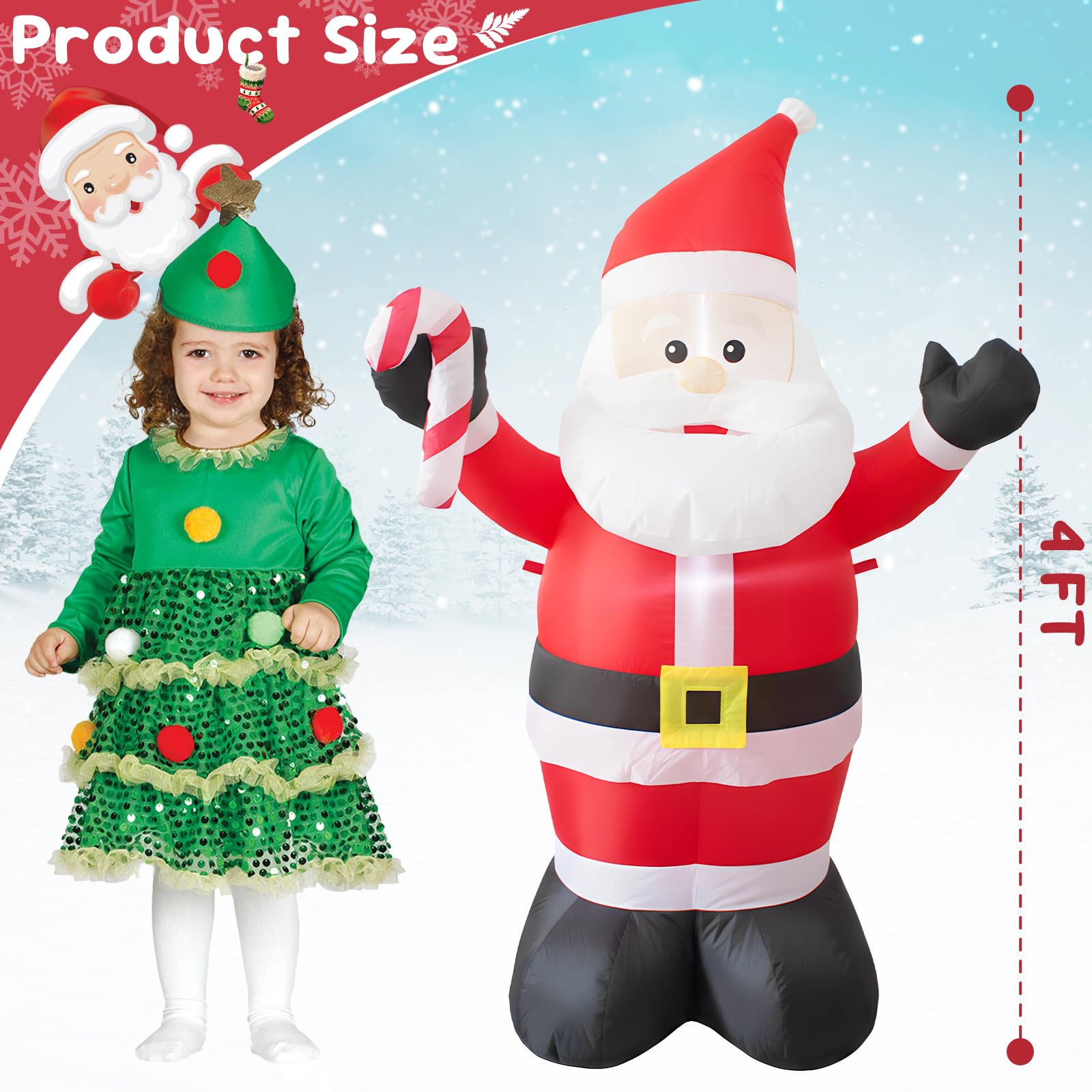 TRMESIA Decorazione natalizia gonfiabile di Babbo Natale da 1,2 m, con luci | Blow up Natale Babbo Natale Gonfiabes Build-in Luci LED per interni ed esterni Graden Prato Cortile Festa Decorazione Vacanze