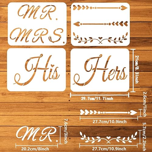 Miniatura 2 de FINGERINSPIRE 4 plantillas temáticas de amor de 8.3 x 11.7 pulgadas, plantillas de palabras His Hers MR MRS Words, flechas de plástico, texto,