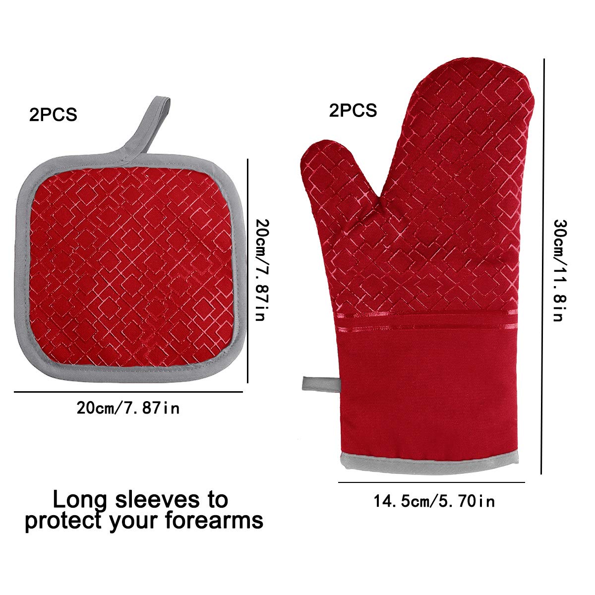Guantes de Horno, Guantes Horno, Guantes y Agarraderas para Horno, Juegos de Guantes de Silicona Profesionales Antideslizantes Resistentes al Calor, Guantes de Cocina para Cocinar, Hornear y Asar(rojo