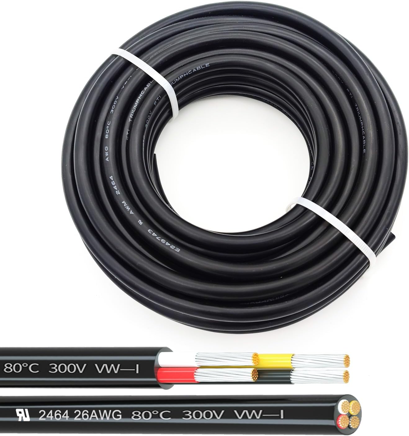 26AWG UL2464 Power Cable Stranded Electrical Wire Flexible LED Red & Black & Yellow & White 4 Conductors 25ft