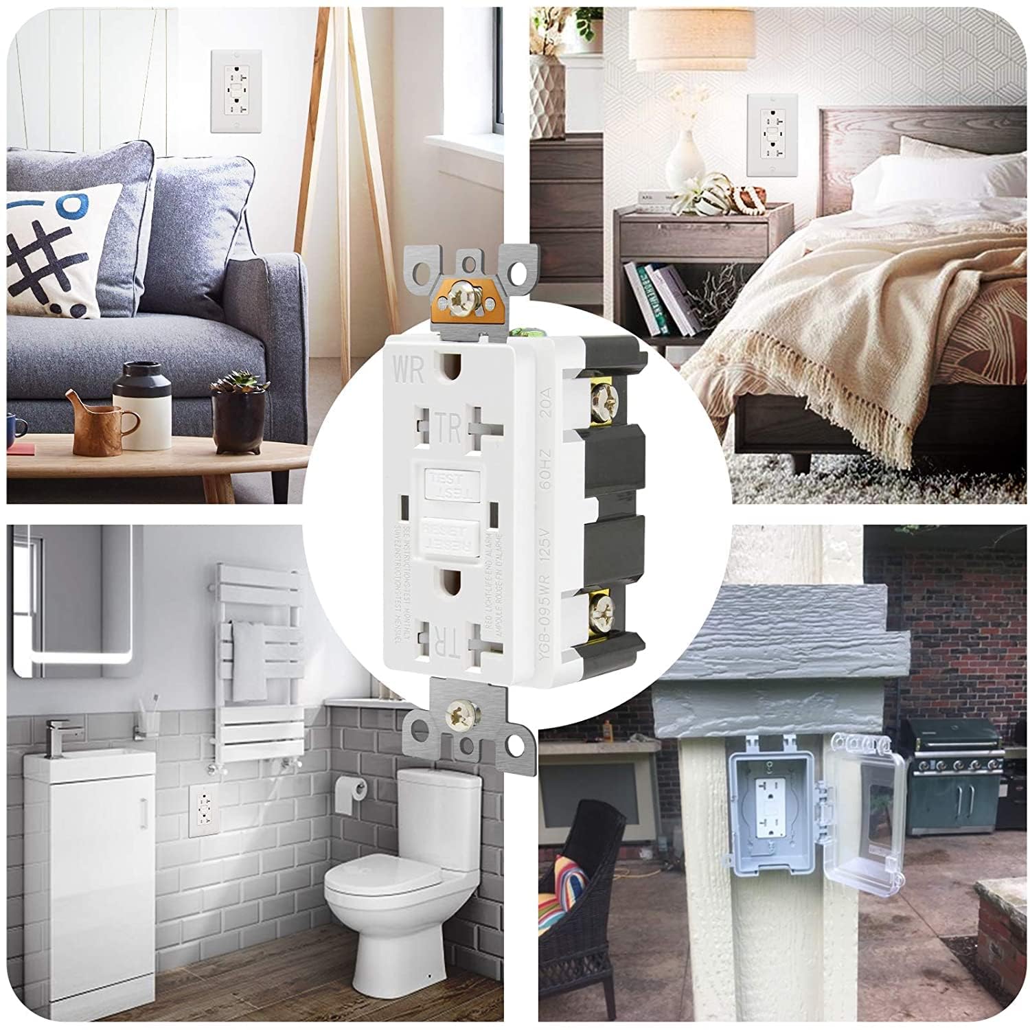 5 Pack - POWAWINI GFCI Outlet 20 Amp, UL Listed, Self-Test, Tamper-Resistant, Weather Resistant Receptacle Indoor or Outdoor Use, LED Indicator with Decor Wall Plates and Screws (White)