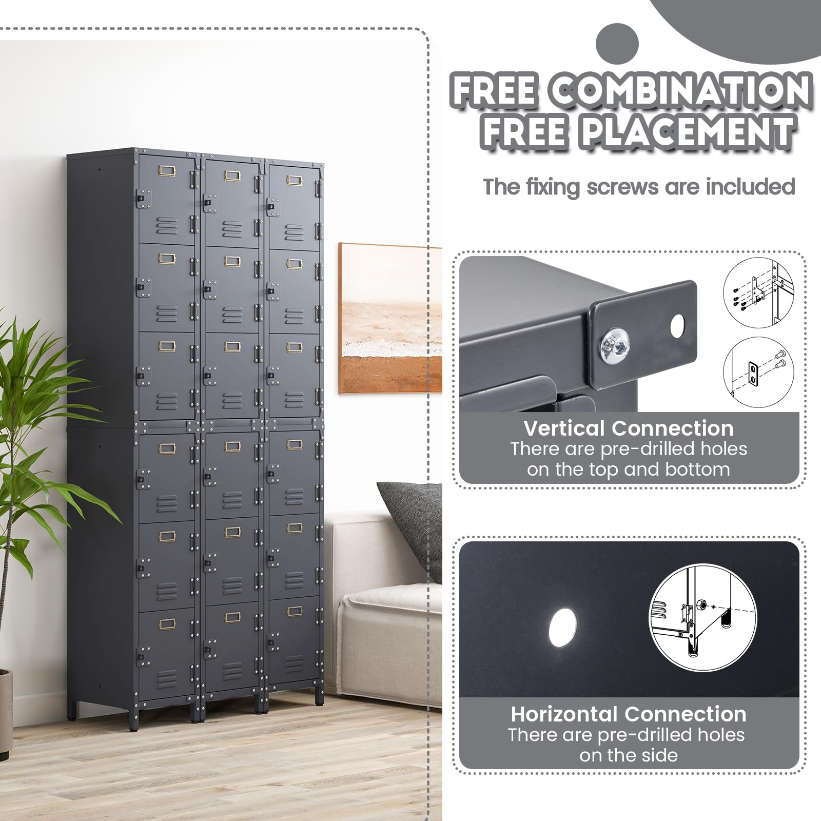 KOMFOTTEU Armario de Metal con 3 Puertas con Cerradura, 30 x 35 x 100 cm | Estantería Archivador con Dispositivo Antivuelco, Gabinete Vertical Industrial , Organizador para Oficina