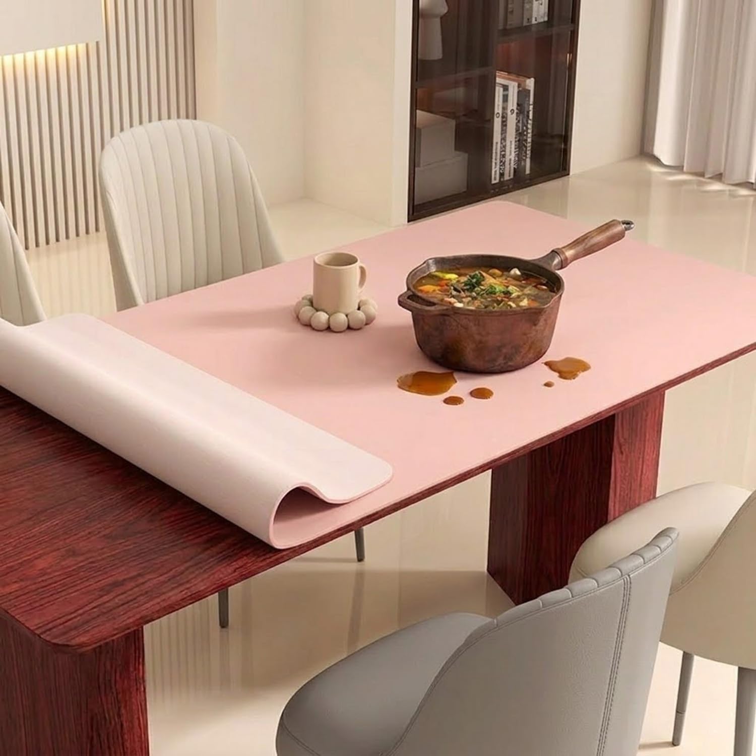 Silicone Table Protector Mat Heat Resistant Kitchen Large Desk Pad Waterproof Non-Slip Dining Table Cover Customizable Sizes up to 90x160cm for Home Office(Pink,80x80cm)