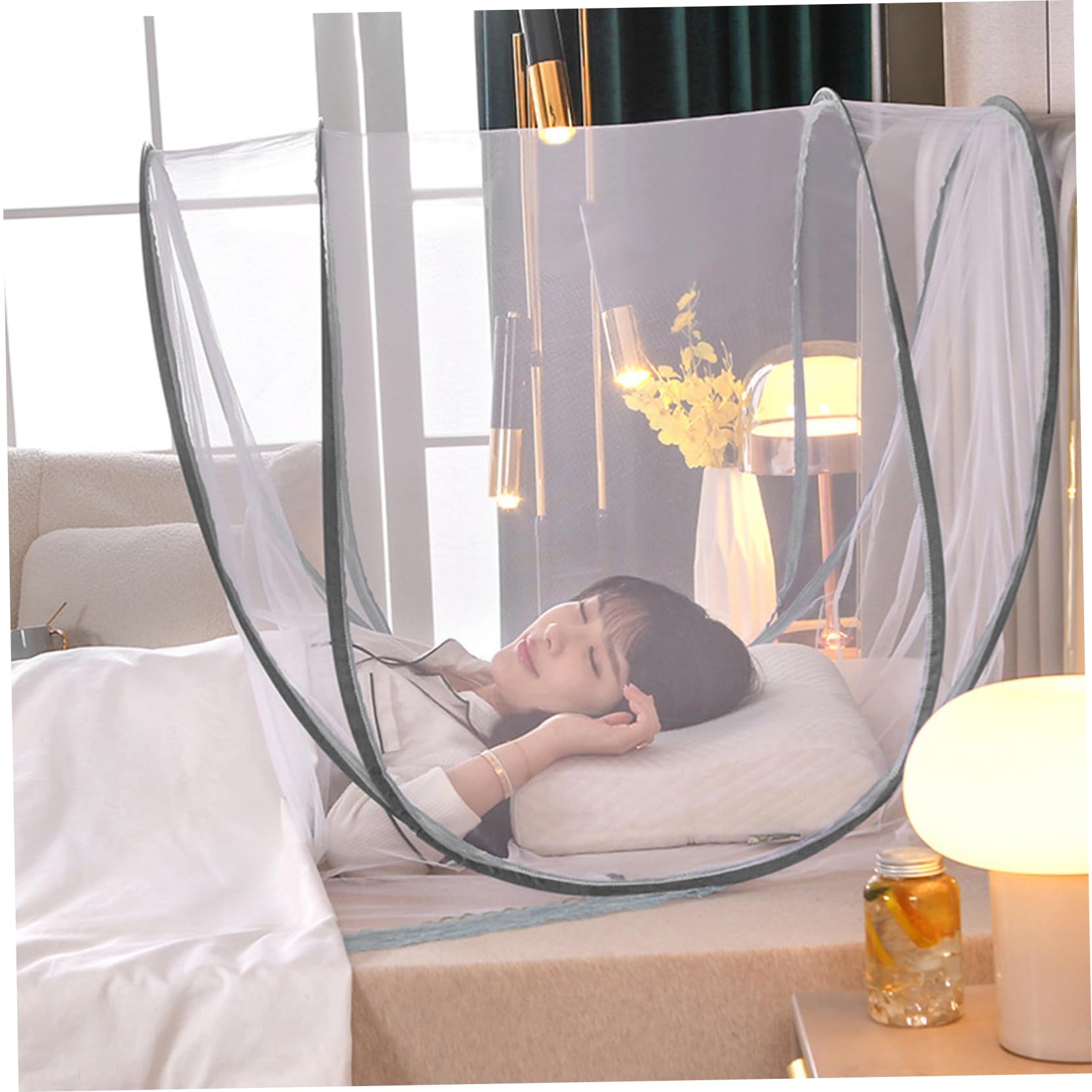 Tenda zanzariera a copertura totale Zanzariera ideale per letto con porta con cerniera Tenda in rete portatile ideale per campeggio, viaggi, camera da letto all'aperto