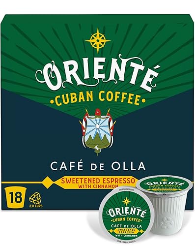 Oriente Cápsulas de café cubano tostado oscuro, 18 unidades Café De Olla Espresso endulzado con canela Café 100% arábica tostado oscuro Cápsulas
